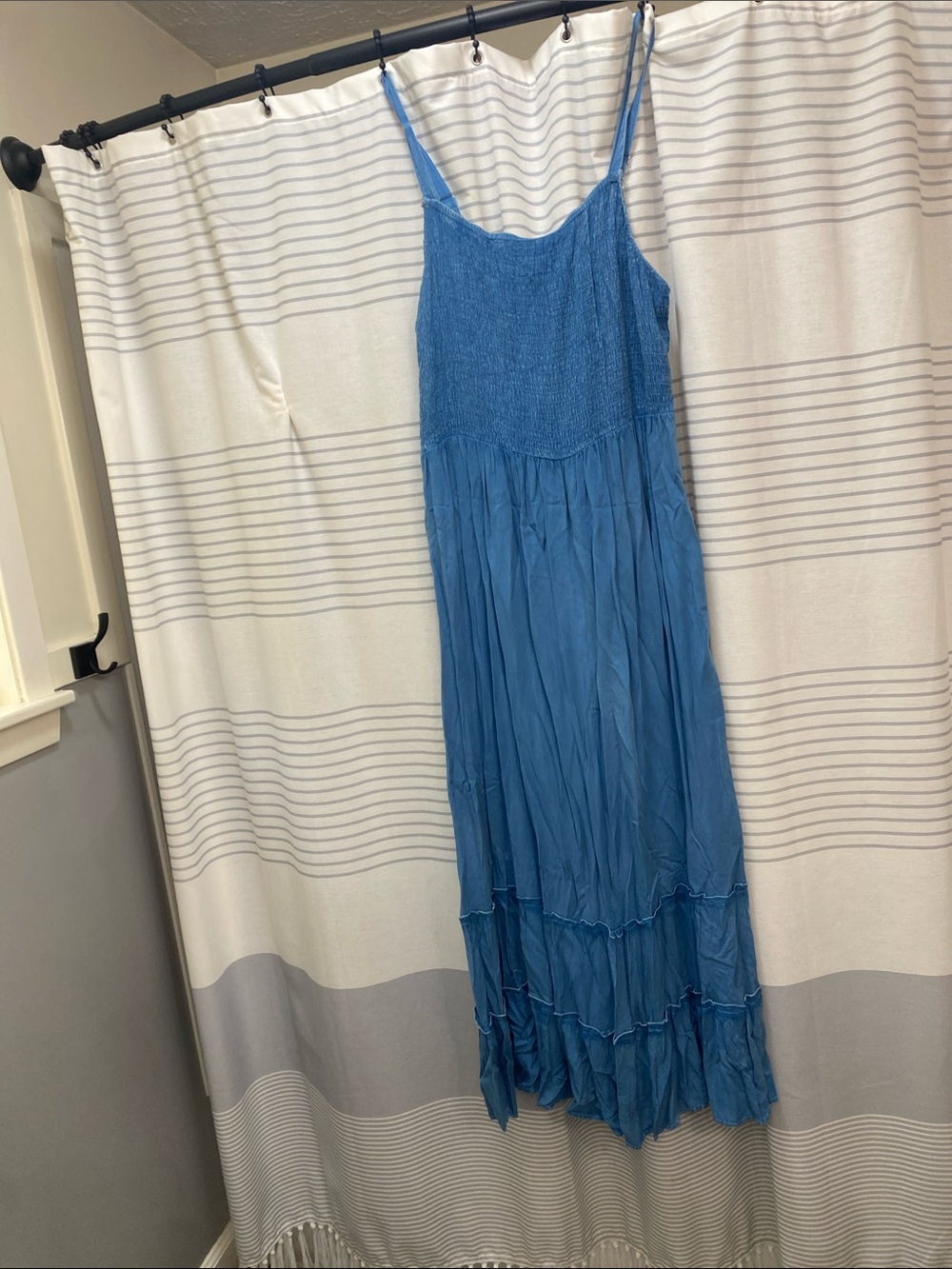 Smocked Sky Blue Tiered Maxi Dress with Adjustable Straps